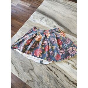 Sunny Girl Floral Pleated Skirt Women's Medium Blue Pink Roses